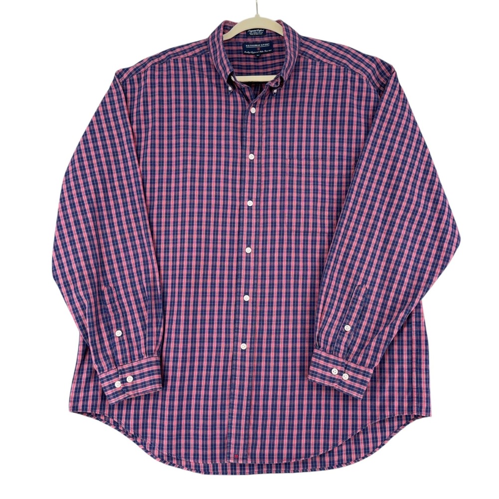 Hathaway Sport Pinpoint Oxford‎ Plaid Long Sleeve Button Down Shirt Mens XL